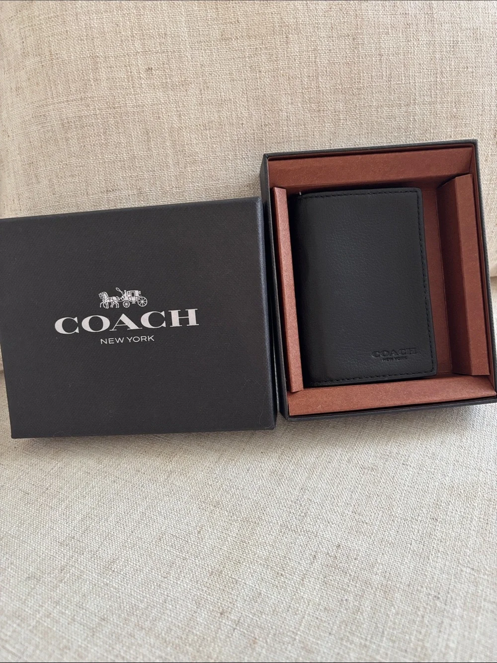 Coach Black Pebbled Leather Card & Key Wallet